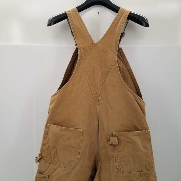 Carhartt USA R01 BRN Duck Bib Overalls Double Knee Unlined 38 x32 Distressed - Picture 10 of 15